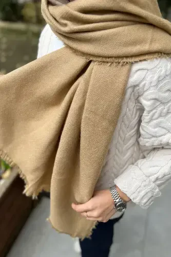 Camel Yün Dokulu Düz Atki-Bej - 3