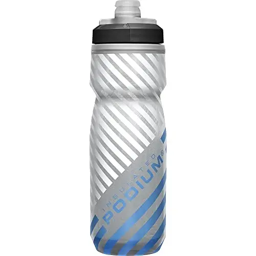 CamelBak Podium Chill Bike Insulated Squeeze Water Bottle Grey Blue Stripe, 21oz - 3