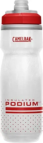 CamelBak Podium Chill Insulated Bike Water Bottle - Easy Squeeze Bottle - Fits Most Bike Cages - 21oz, Fiery Red/White 