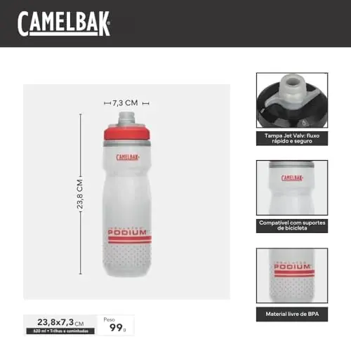 CamelBak Podium Chill Bike Insulated Squeeze Water Bottle Fiery Red/White, 21oz - 5