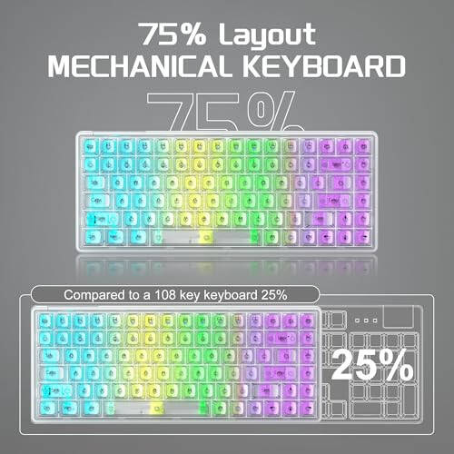 Camiysn Mechanical Keyboard Light84 Transparent Keycaps RGB Backlight Triple Mode 2.4GHz/BT/USB-C Wired Gaming Keyboard, for Computer/Desktop/PC/Laptop/Surface/Smart TV and Windows 10/8/7 - 3