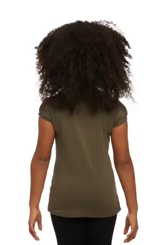 Camouflage Green Basic Girl's Crew Neck Melon Sleeve T-shirt-MILITARY OLIVE - 3