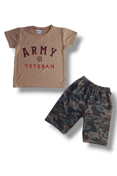 Camouflage Patterned Top and Bottom Set Milk Coffee Army - 3