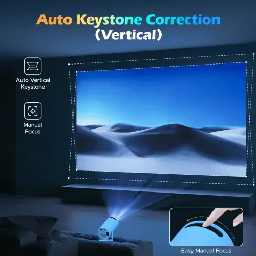 CAMPARK Auto Keystone Mini Koʻchma Proyektor, WiFi 6 BT 5.0, Ekranni Oʻrnatib, 270 Darajaga Aylantirish, Android 11.0 OSli Uy-joy Video Proyektor, Oq - CAMPARK (1)