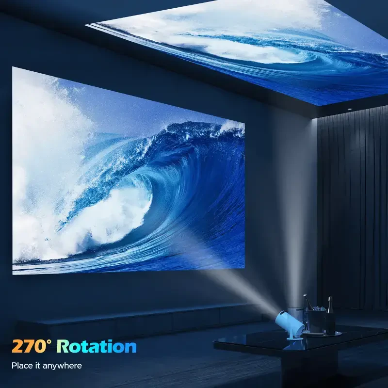 CAMPARK Auto Keystone Mini Portable Projector, 4K/260 ANSI Smart Projector with WiFi 6 BT 5.0, Screen Adjustment, 270 Degree Rotation, Home Video Projector Built-in Android 11.0 OS, White - 3