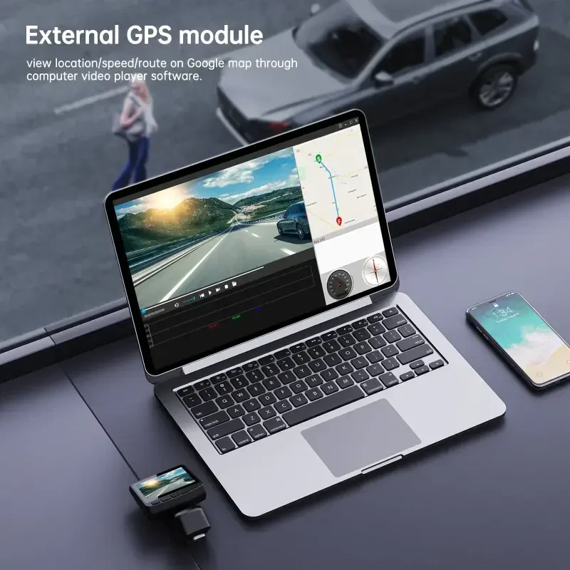 Campark Ikkita Dash Cam 1080P Avtomobil uchun GPS Kuzatuvli Old va Ichki Dash Kamera, Ichki IR Tungi Ko'rish, To'xtash Monitori, Loop Yozuv, G-sensor. - 3