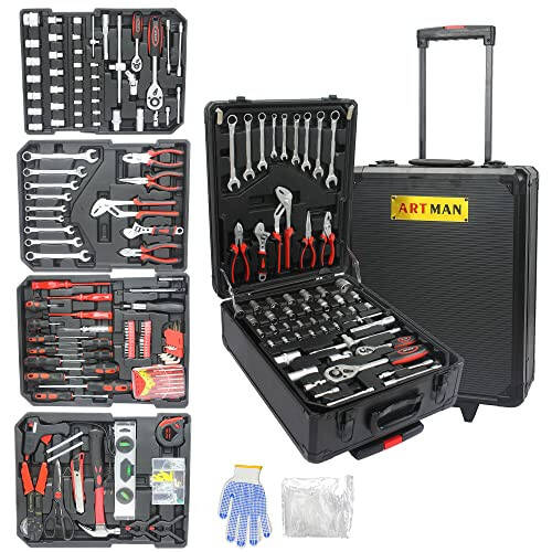 Campfun 899PCS Tool Set, Household Tool Kit with Rolling Tool Box, Complete Tool Box Set Hand Tool Set with Tool Box, Mechanic Tool Set Rolling Tool Set for Home/Auto Repair Tool Set, Black - 1