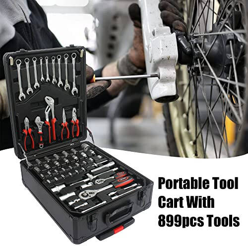 Campfun 899PCS Tool Set, Household Tool Kit with Rolling Tool Box, Complete Tool Box Set Hand Tool Set with Tool Box, Mechanic Tool Set Rolling Tool Set for Home/Auto Repair Tool Set, Black - 3