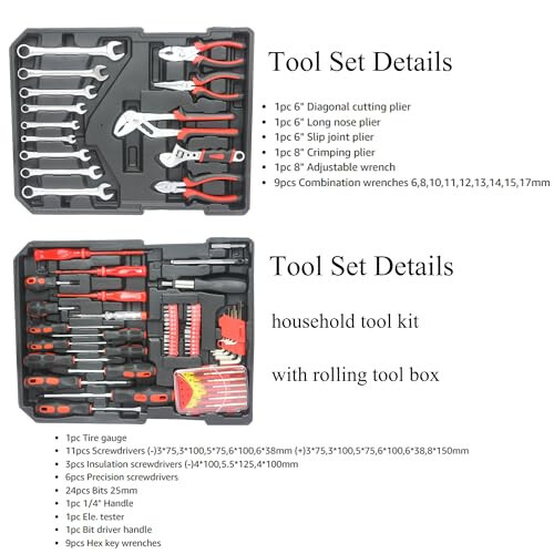 Campfun 899PCS Tool Set, Household Tool Kit with Rolling Tool Box, Complete Tool Box Set Hand Tool Set with Tool Box, Mechanic Tool Set Rolling Tool Set for Home/Auto Repair Tool Set, Black - 5