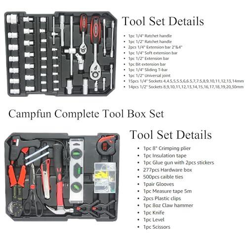 Campfun 899PCS Tool Set, Household Tool Kit with Rolling Tool Box, Complete Tool Box Set Hand Tool Set with Tool Box, Mechanic Tool Set Rolling Tool Set for Home/Auto Repair Tool Set, Black - 7