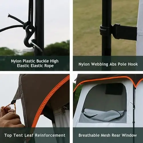 Camping chodiri dush chodiri, o'rnatilgan ilgakli tashqi kiyim almashtirish, 20 litr suv sig'adi, 63 * 63 * 95 dyuym, 210D Oksford mato suv o'tkazmaydigan - Camping, plyaj uchun sumka bilan portativ hojatxona boshpanasi - 5