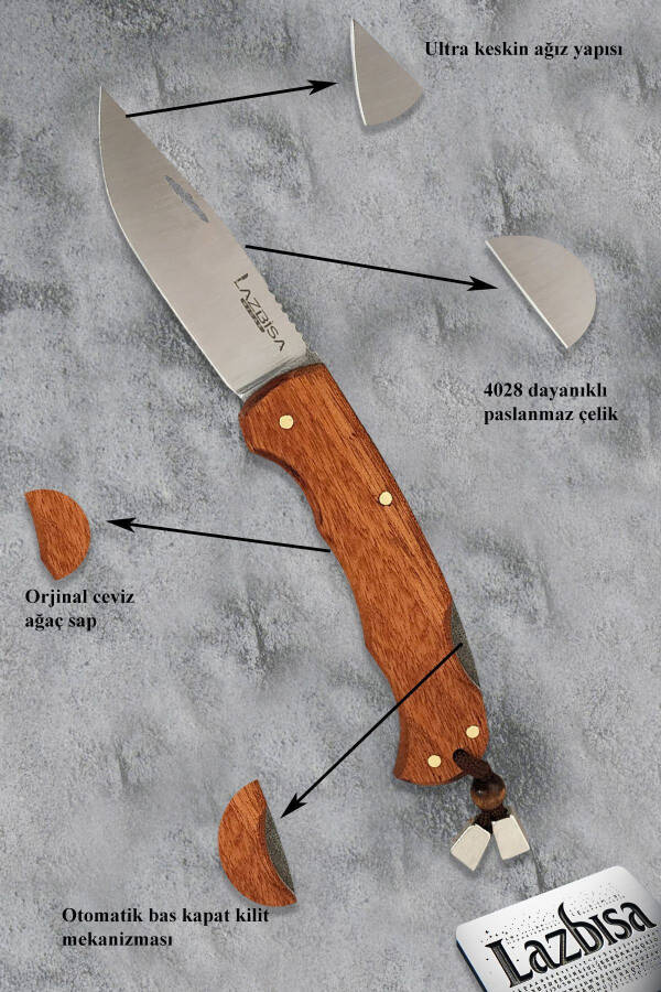 Camping Outdoor Picnic Knife Blade Leather Sheathed Natural Wood Handle Kitchen Knife Knife ( ÇKX03 ) - 6