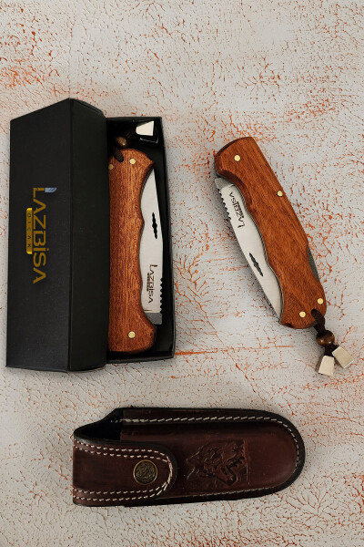 Camping Outdoor Picnic Knife Blade Leather Sheathed Natural Wood Handle Kitchen Knife Knife ( ÇKX03 ) - 10