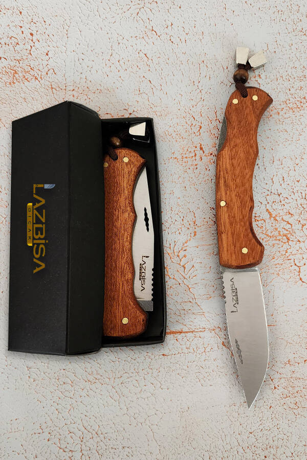 Camping Outdoor Picnic Knife Blade Leather Sheathed Natural Wood Handle Kitchen Knife Knife ( ÇKX03 ) - 11