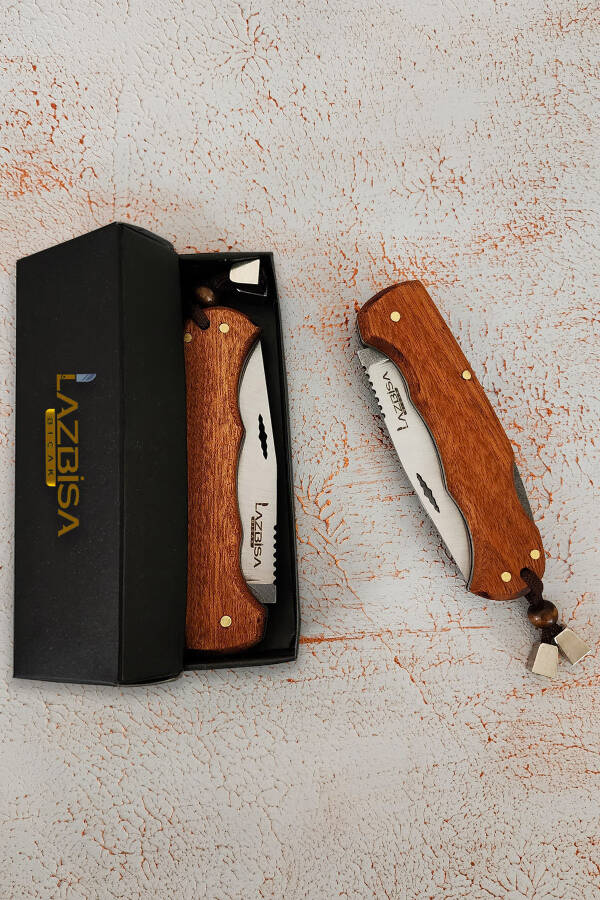 Camping Outdoor Picnic Knife Blade Leather Sheathed Natural Wood Handle Kitchen Knife Knife ( ÇKX03 ) - 14