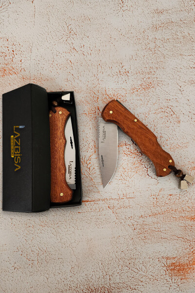 Camping Outdoor Picnic Knife Blade Leather Sheathed Natural Wood Handle Kitchen Knife Knife ( ÇKX03 ) - 15