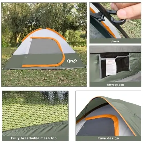Camping Tent 2-4 Person Dome Tents | Waterproof Windproof Tent with Rainfly Easy Set up-Portable for Camping - 3