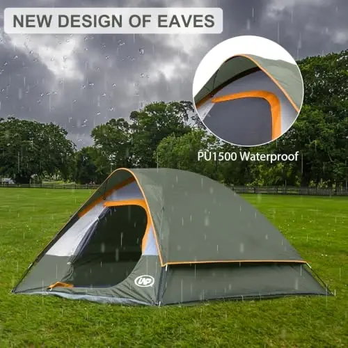 Camping Tent 2-4 Person Dome Tents | Waterproof Windproof Tent with Rainfly Easy Set up-Portable for Camping - 5