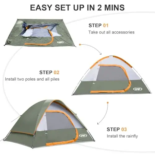 Camping Tent 2-4 Person Dome Tents | Waterproof Windproof Tent with Rainfly Easy Set up-Portable for Camping - 6
