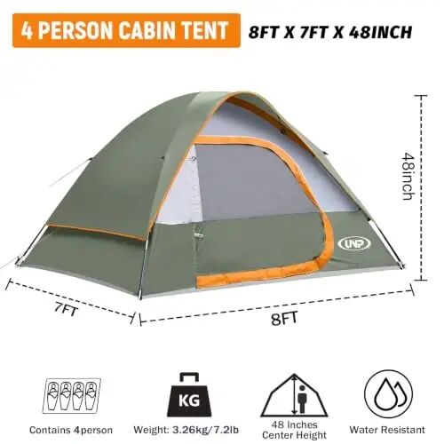 Camping Tent 2-4 Person Dome Tents | Waterproof Windproof Tent with Rainfly Easy Set up-Portable for Camping - unp (1)