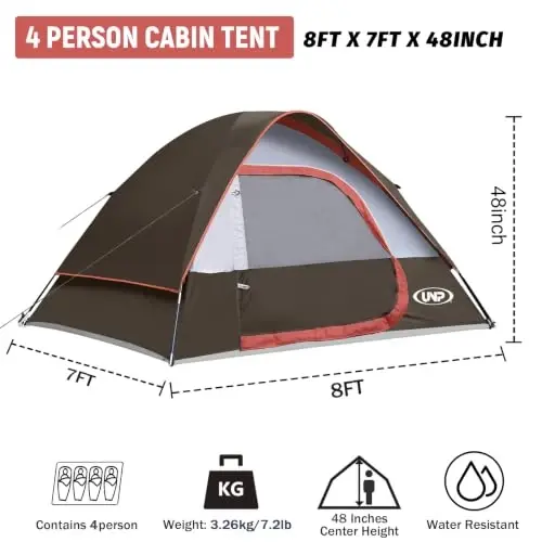 Camping Tent 2-4 Person Dome Tents | Waterproof Windproof Tent with Rainfly Easy Set up-Portable for Camping - unp (1)