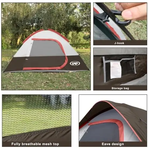 Camping Tent 2-4 Person Dome Tents | Waterproof Windproof Tent with Rainfly Easy Set up-Portable for Camping - 3