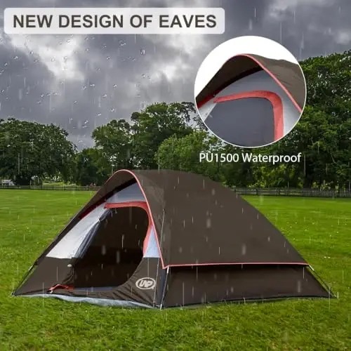 Camping Tent 2-4 Person Dome Tents | Waterproof Windproof Tent with Rainfly Easy Set up-Portable for Camping - 5