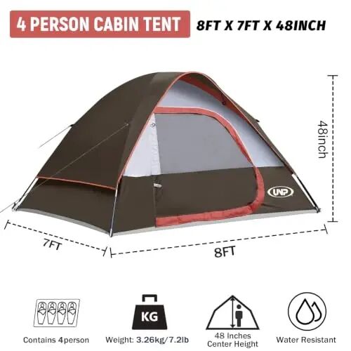 Camping Tent 2-4 Person Dome Tents | Waterproof Windproof Tent with Rainfly Easy Set up-Portable for Camping - unp (1)