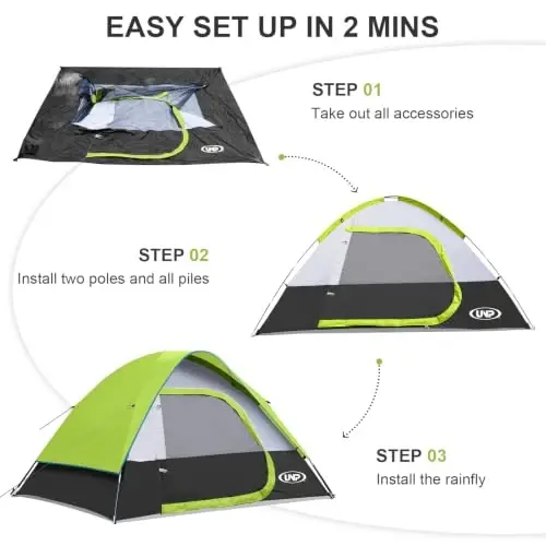 Camping Tent 2-4 Person Dome Tents | Waterproof Windproof Tent with Rainfly Easy Set up-Portable for Camping - 6