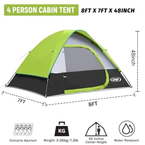 Camping Tent 2-4 Person Dome Tents | Waterproof Windproof Tent with Rainfly Easy Set up-Portable for Camping - unp (1)
