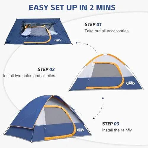 Camping Tent 2-4 Person, Waterproof Windproof Tent with Rainfly Easy Set up-Portable Dome Tents for Camping… - 4