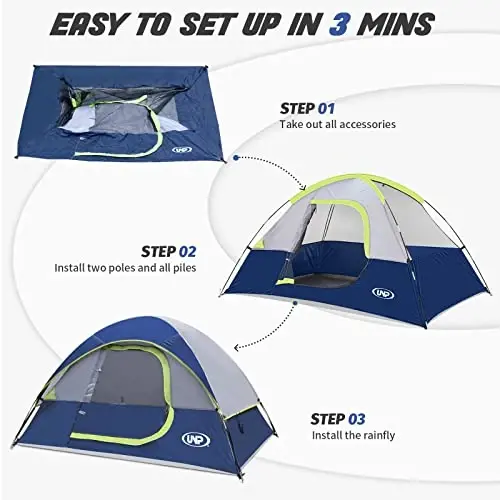 Camping Tent 2-4 Person, Waterproof Windproof Tent with Rainfly Easy Set up-Portable Dome Tents for Camping… - UNP (1)
