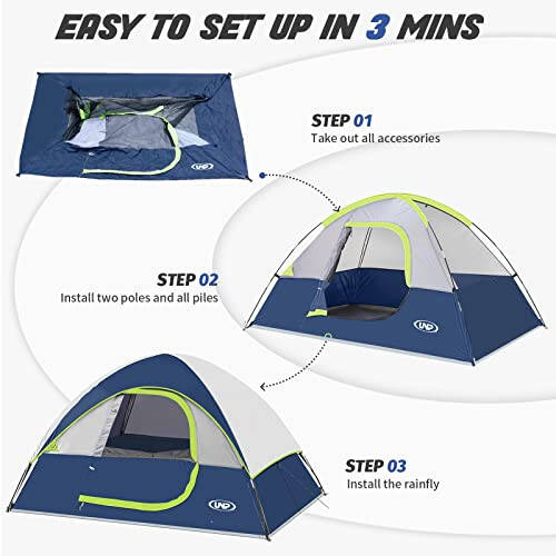Camping Tent 2 Person, Waterproof Windproof Tent with Rainfly Easy Set up-Portable Dome Tents for Camping - 3