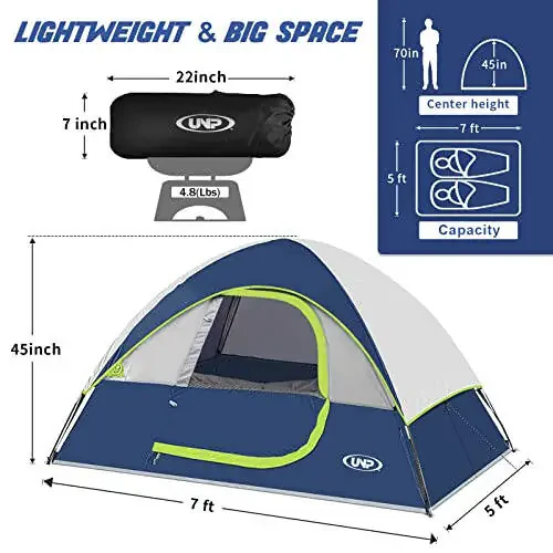 Camping Tent 2 Person, Waterproof Windproof Tent with Rainfly Easy Set up-Portable Dome Tents for Camping - 2