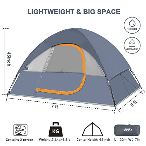 Camping Tent 2 Person, Waterproof Windproof Tent with Rainfly Easy Set up-Portable Dome Tents for Camping... - UNP (1)