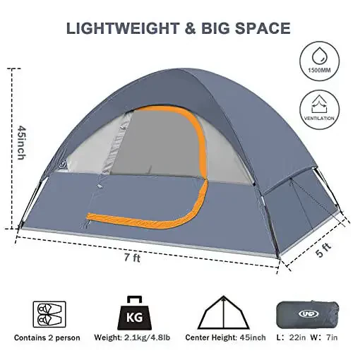 Camping Tent 2 Person, Waterproof Windproof Tent with Rainfly Easy Set up-Portable Dome Tents for Camping... - 2