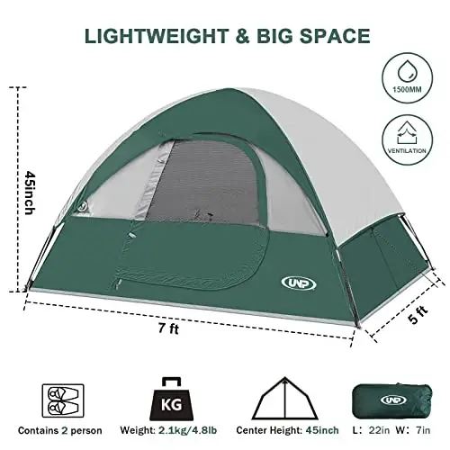 Camping Tent 2 Person, Waterproof Windproof Tent with Rainfly Easy Set up-Portable Dome Tents for Camping… - UNP (1)