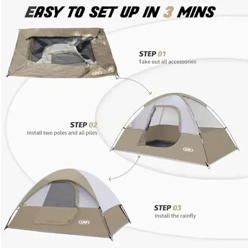 Camping Tent 2 Person, Waterproof Windproof Tent with Rainfly Easy Set up-Portable Dome Tents for Camping… - 3