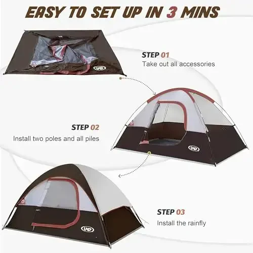 Camping Tent 2 Person, Waterproof Windproof Tent with Rainfly Easy Set up-Portable Dome Tents for Camping… - 4