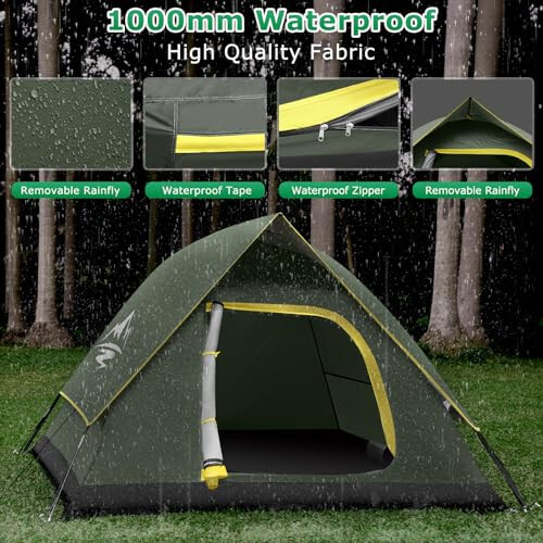 Camping Tent 2/3/4 Person Dome Tent, Windproof Waterproof Tent with Removable Rainfly & Carry Bag, Easy Set Up Backpacking Tents for Camping, Hiking or Beach - 2