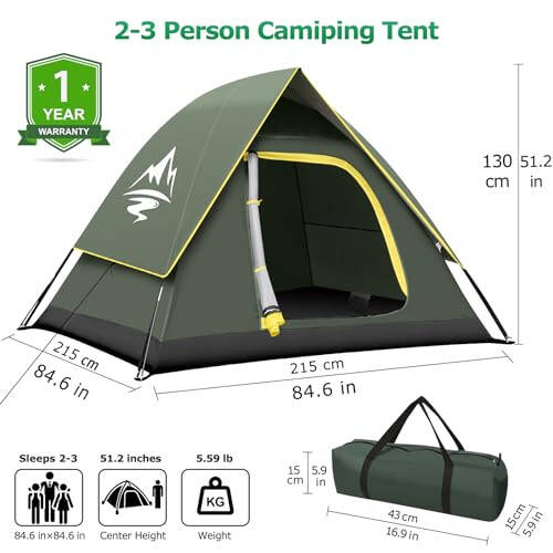 Camping Tent 2/3/4 Person Dome Tent, Windproof Waterproof Tent with Removable Rainfly & Carry Bag, Easy Set Up Backpacking Tents for Camping, Hiking or Beach - 3