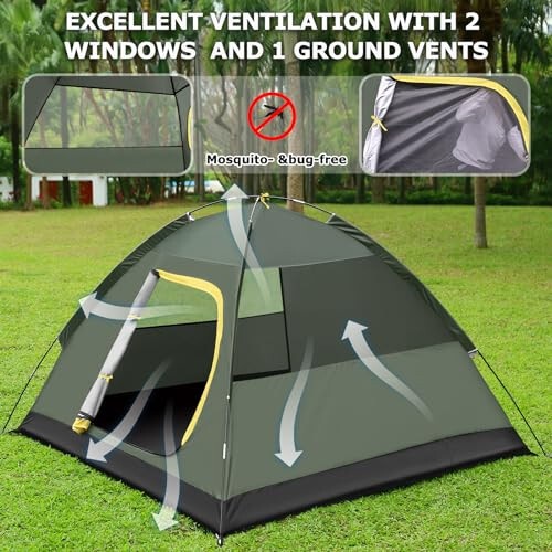 Camping Tent 2/3/4 Person Dome Tent, Windproof Waterproof Tent with Removable Rainfly & Carry Bag, Easy Set Up Backpacking Tents for Camping, Hiking or Beach - 4