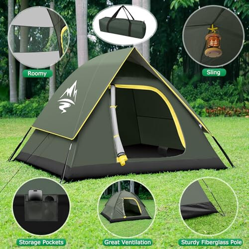 Camping Tent 2/3/4 Person Dome Tent, Windproof Waterproof Tent with Removable Rainfly & Carry Bag, Easy Set Up Backpacking Tents for Camping, Hiking or Beach - 5