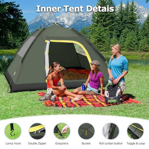 Camping Tent 2/3/4 Person Dome Tent, Windproof Waterproof Tent with Removable Rainfly & Carry Bag, Easy Set Up Backpacking Tents for Camping, Hiking or Beach - 6