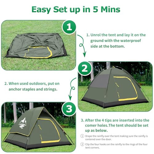 Camping Tent 2/3/4 Person Dome Tent, Windproof Waterproof Tent with Removable Rainfly & Carry Bag, Easy Set Up Backpacking Tents for Camping, Hiking or Beach - 7