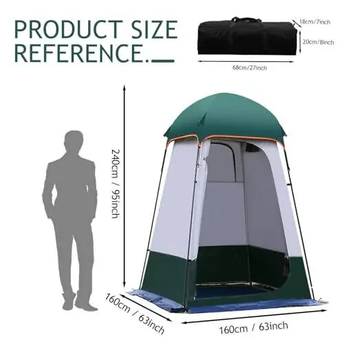 Camping Tent Shower Tent,Outdoor Changing Tent,Built-in Hook can Hang 20L of Water,63 * 63 * 95inch,210D Oxford Cloth Waterproof Tent, Portable Toilet Shelter with Carry Bag for Camping,Beach - 2