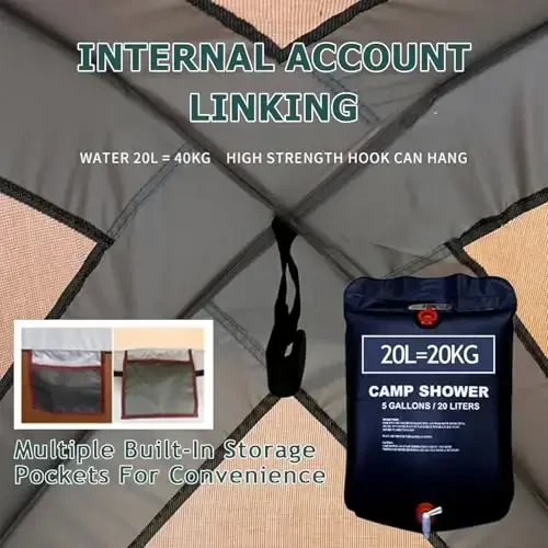 Camping Tent Shower Tent,Outdoor Changing with Built-in Hook,Holds 20 Liters of Water,63 * 63 * 95 Inch,210D Oxford Cloth Waterproof - Portable Toilet Shelter with Carrying Bag for Camping,Beach - 4