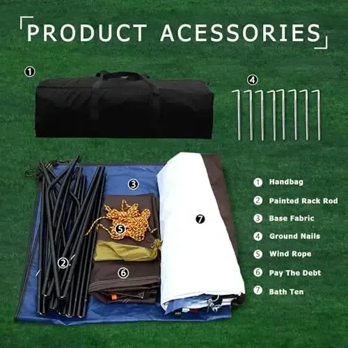 Camping Tent Shower Tent,Outdoor Changing with Built-in Hook,Holds 20 Liters of Water,63 * 63 * 95 Inch,210D Oxford Cloth Waterproof - Portable Toilet Shelter with Carrying Bag for Camping,Beach - 6