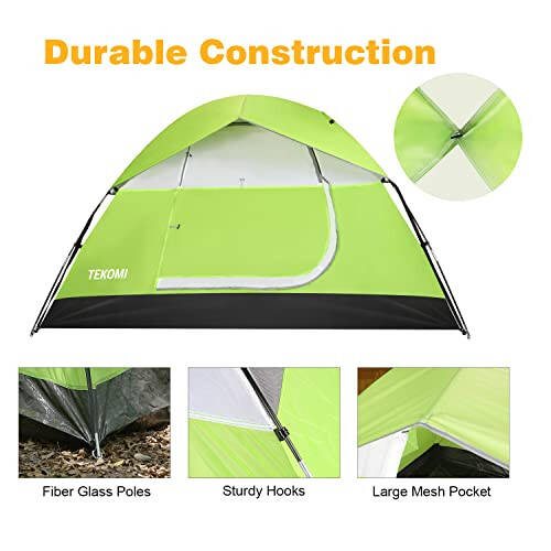 Camping Tent, TEKOMI Waterproof Family Dome Tent with Removable Rain Fly, Instant Cabin Tent for 60 Seconds Set Up, Advanced Venting Design, Fit Camp Backpacking Hiking Outdoor, Dark Green - 3