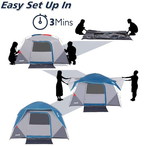 Camping Tent, Tent for Camping, Easy Set up Camping Tent 4 Person and 6 Person for Hiking Backpacking Traveling Outdoor, Light Blue - 4